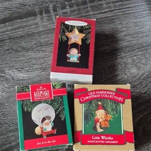 Vintage Hallmark Keepsake Ornaments Godchild Joy Is in the Air & Little Whittler